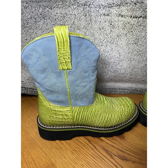 Ariat Fatbaby Green Croc & Blue Suede Western Cowgirl Boots 14746 Women’s Sz 8.5 - Picture 8 of 16